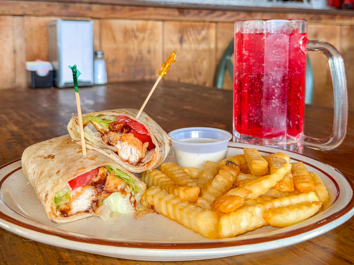 Chicken wrap, large fry, large drink